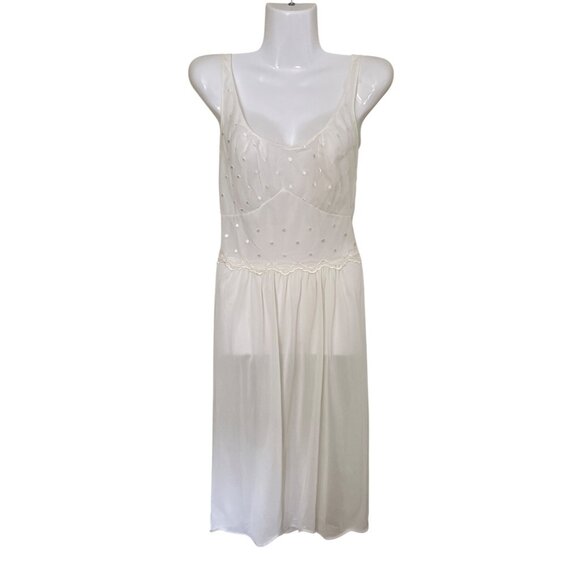 Vintage  Sheer White Nightgown & Robe Set Polka Dot Embroidery & Lace Trim Sz 34 - Picture 3 of 16